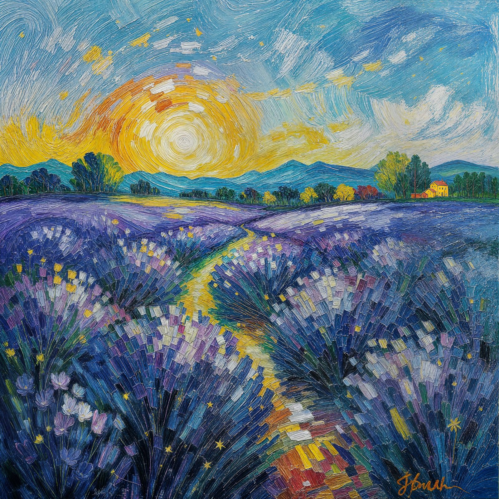 Vibrant Jasmine Field At Dusk Impasto Painting