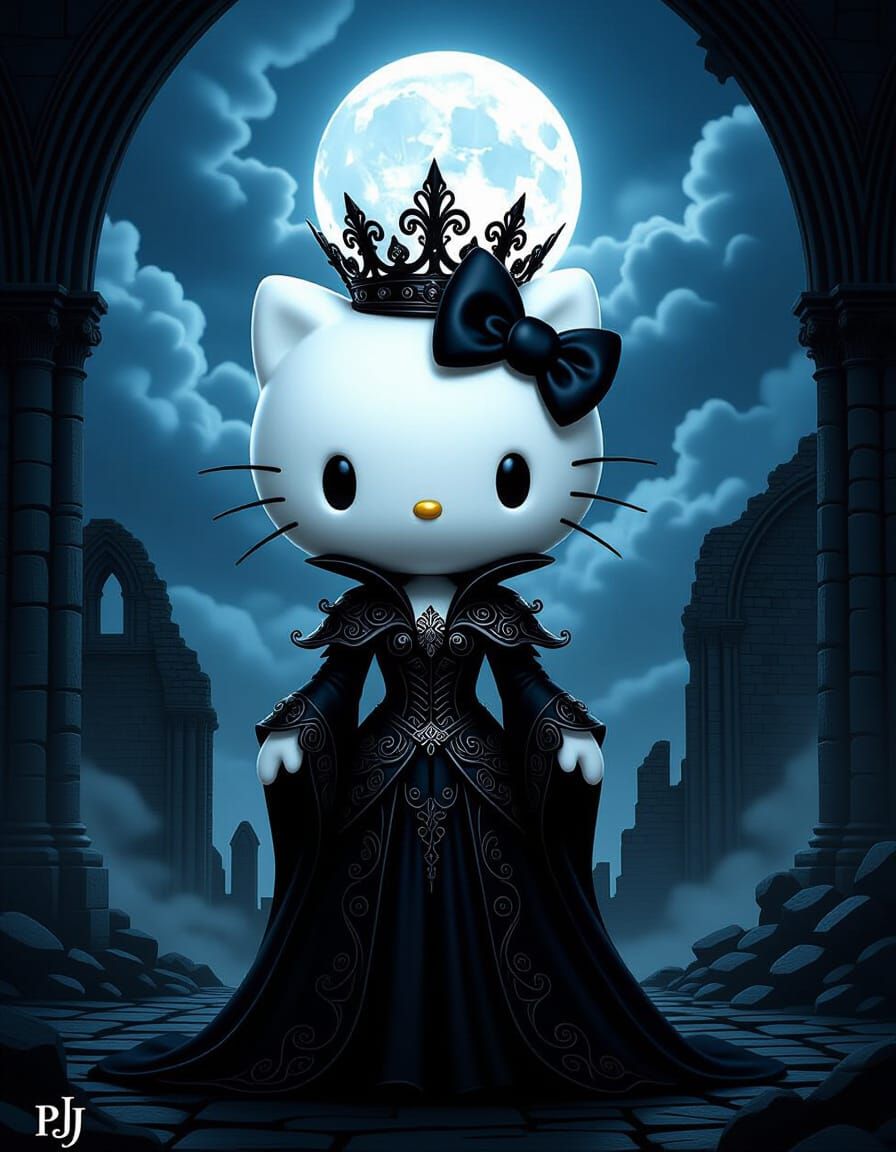 Gothic Hello Kitty in Dark Ruins