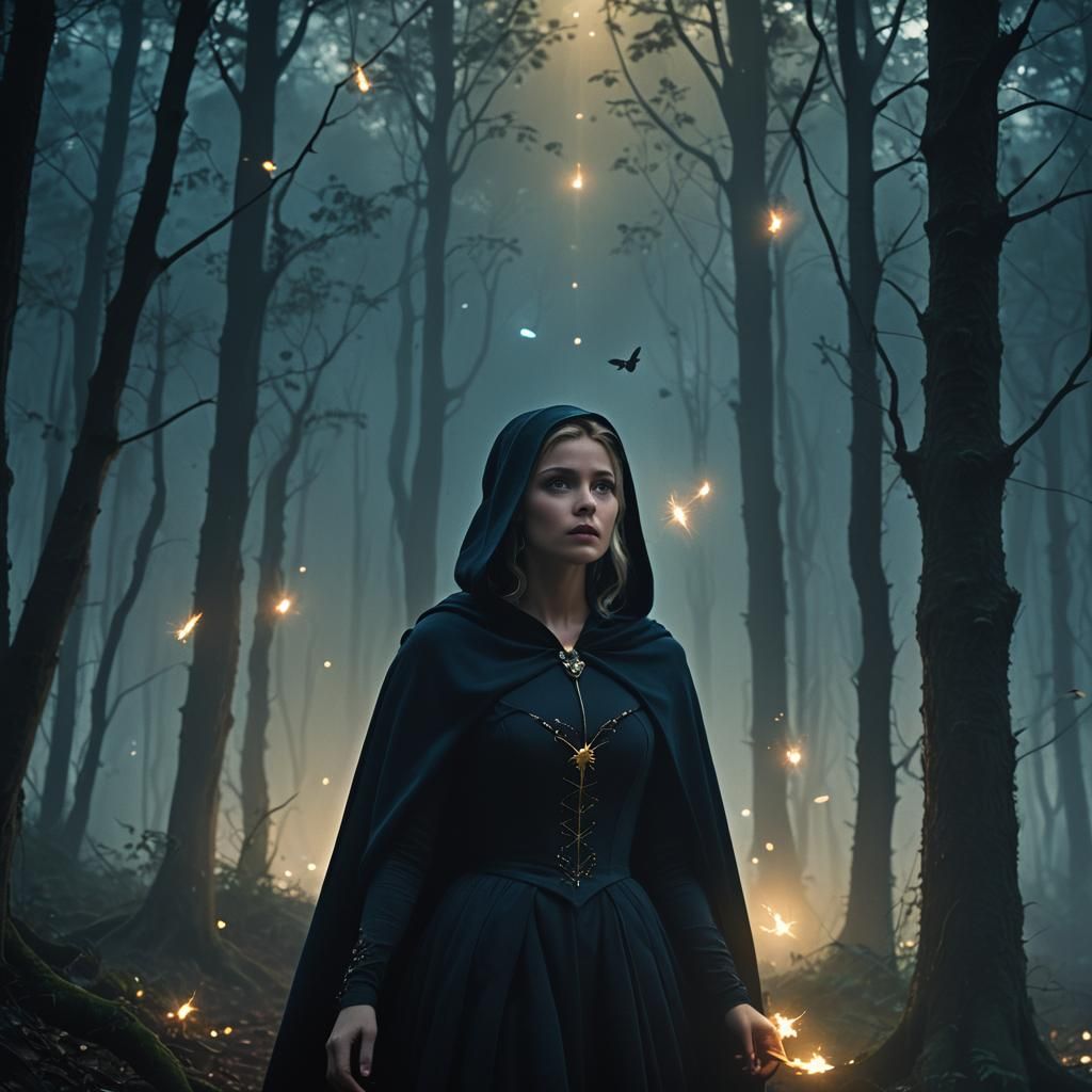 Cinderella as Dark Fantasy Enchantress in Shadowy Forest