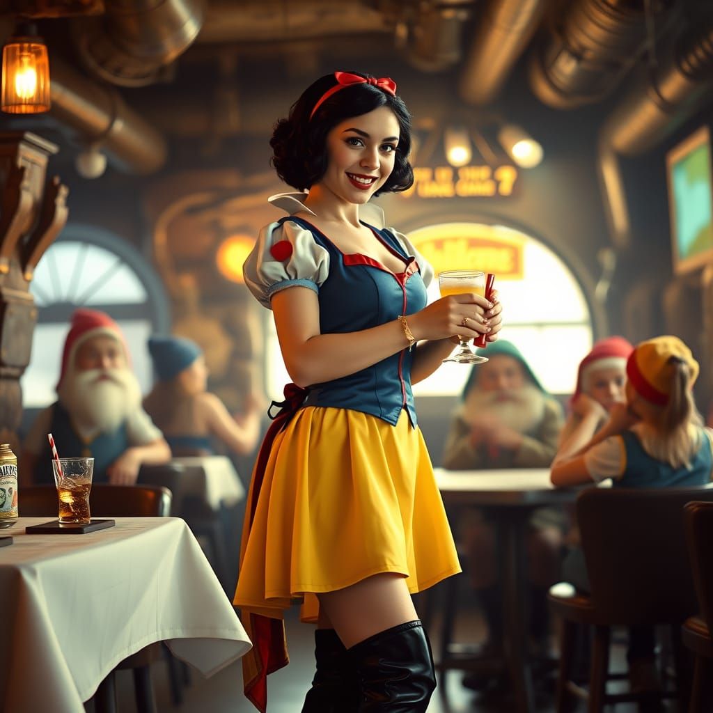 Disney Princess Snow White Serves the 7 Dwarfs in a Mining T...