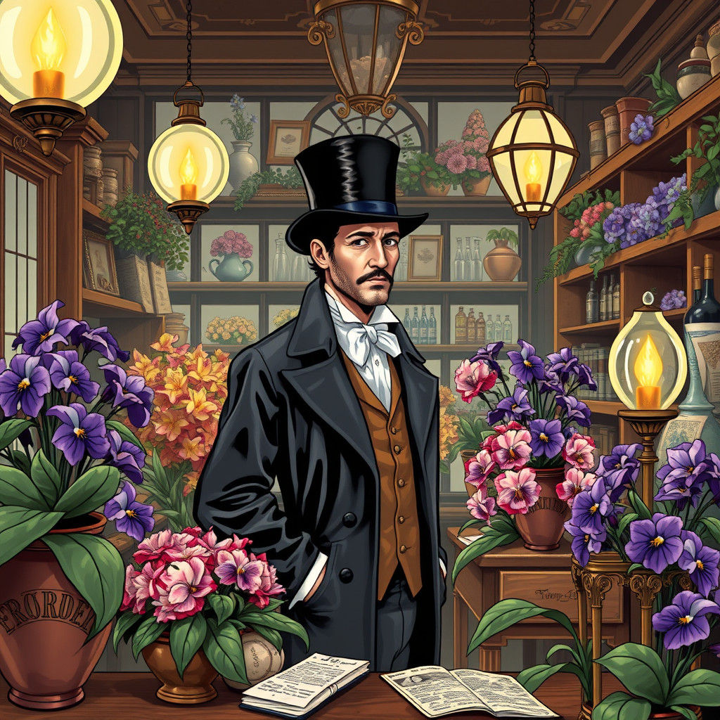 Victorian Florist in Comic Book Art Style