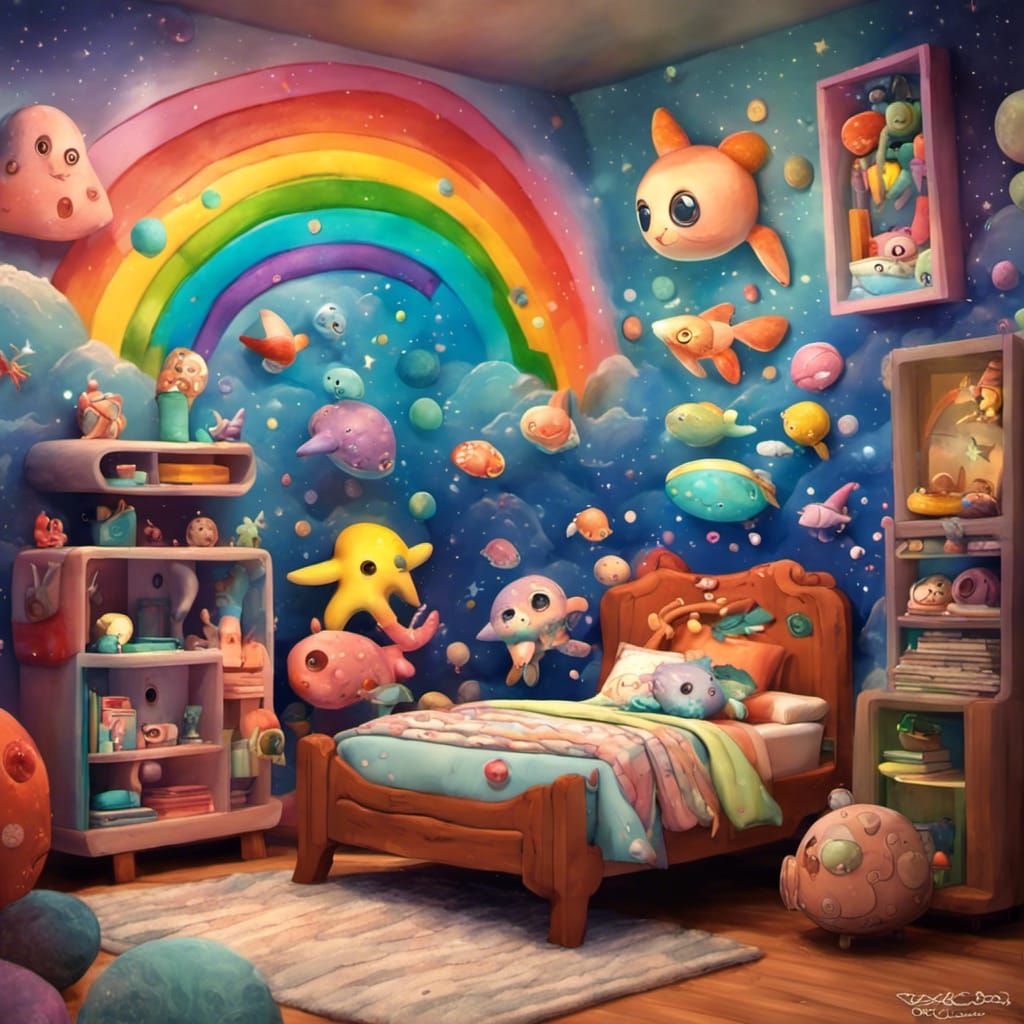 Ocean Galaxy Bedroom with 2D Game Art Style