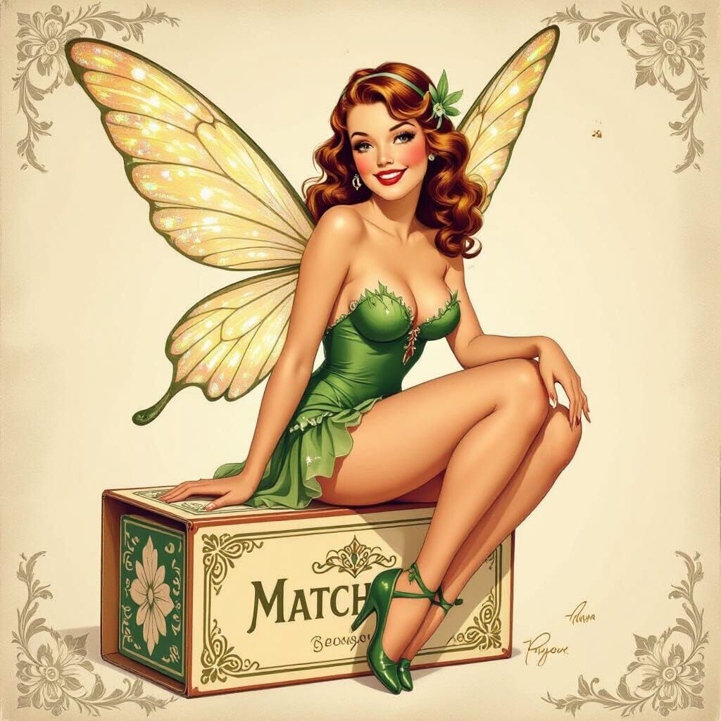 Vintage Pin-Up Faerie on Matchbox Illustration