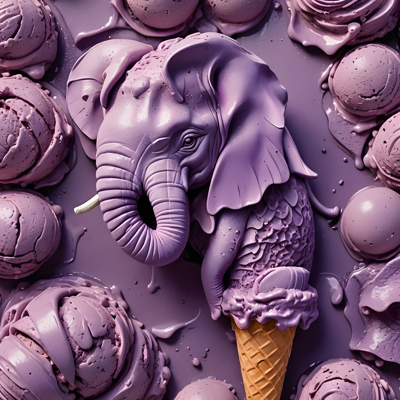 Purple Elephant Holds Ice Cream Cone: Matte Painting
