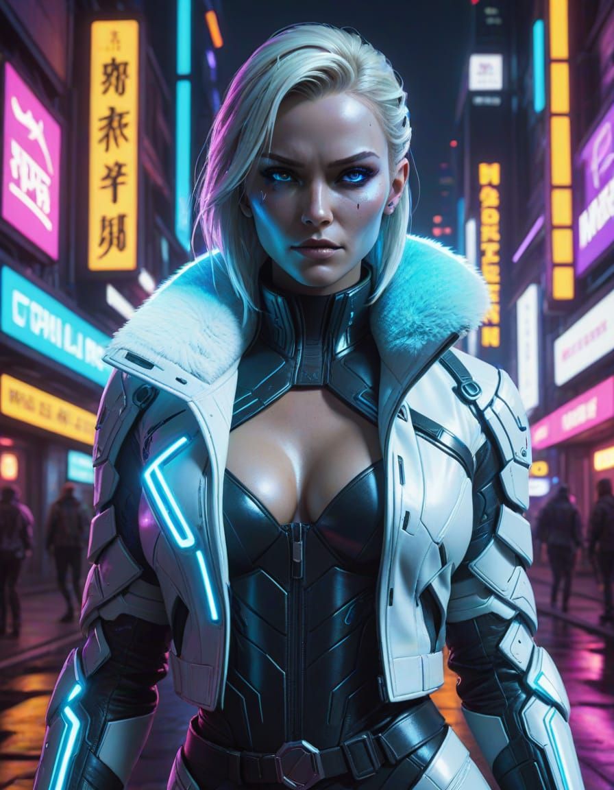 Emma Frost Cyberpunk Concept Art in Neon City