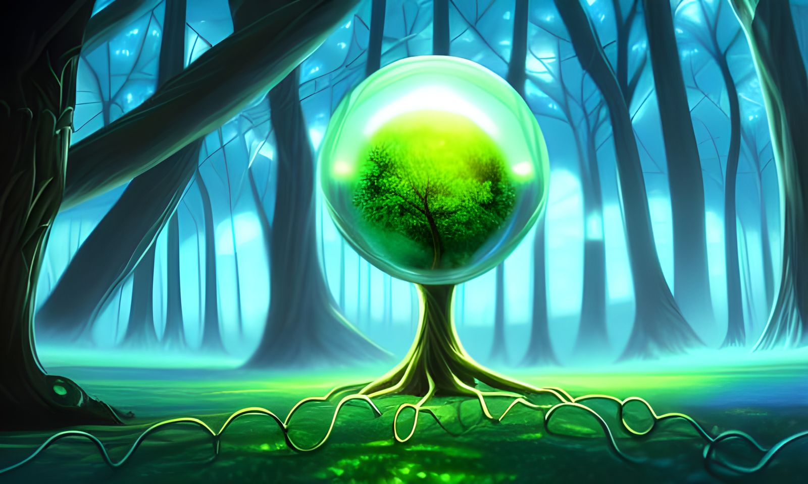 Enchanted Orb Tree: Digital Illustration