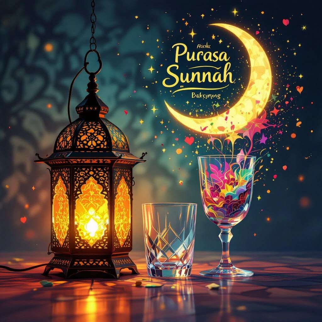 Types of Fasting: Ramadan Lantern & Crescent Moon Art