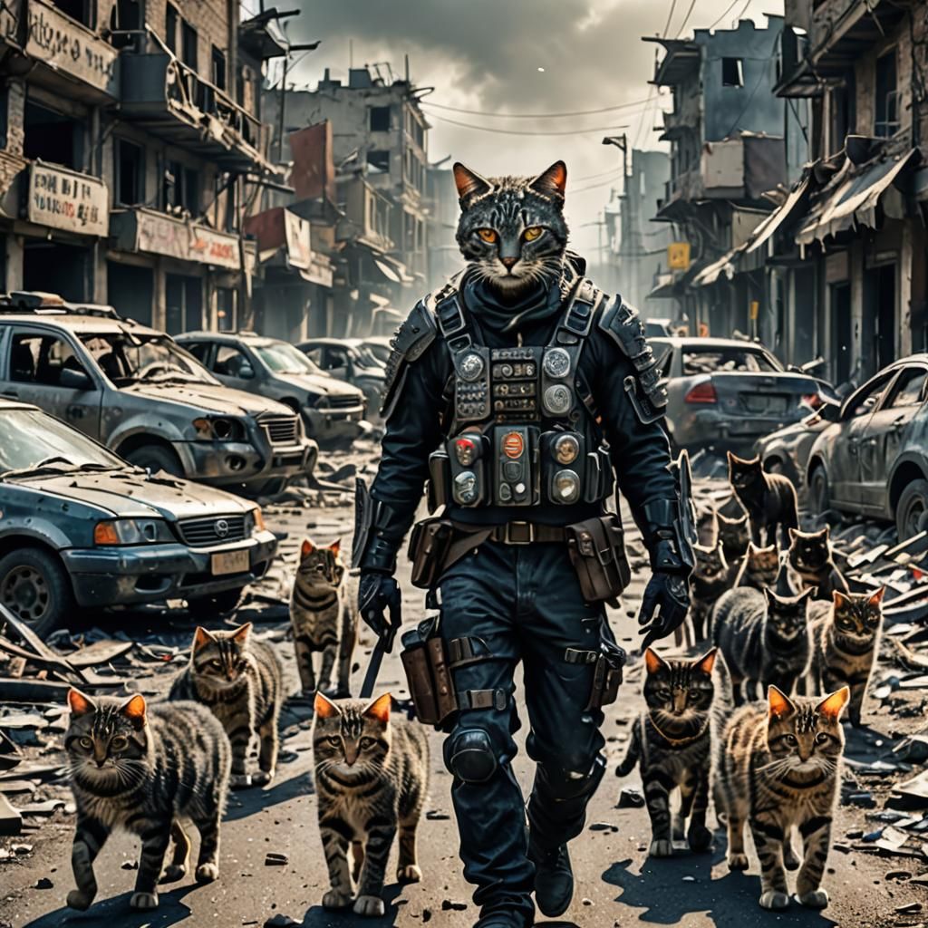 Hyperrealistic Post-Apocalyptic Survivor in Ruined City