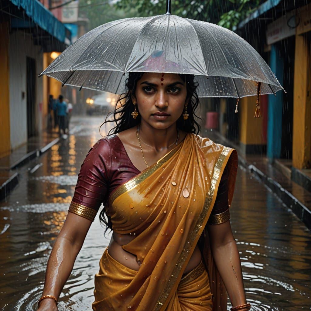Mumbai Monsoon: Hyperrealistic Street Scene