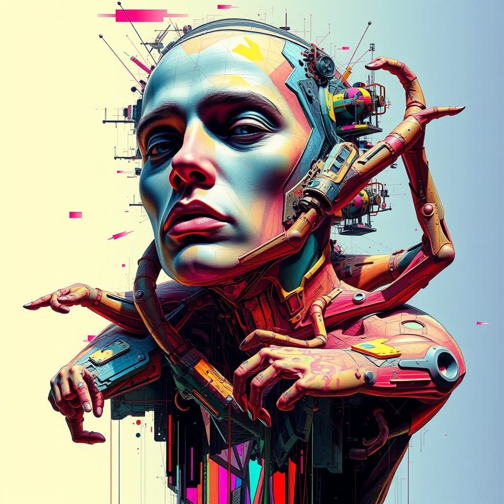 Glitchcore Reality Portrait in Vibrant Electric Colors