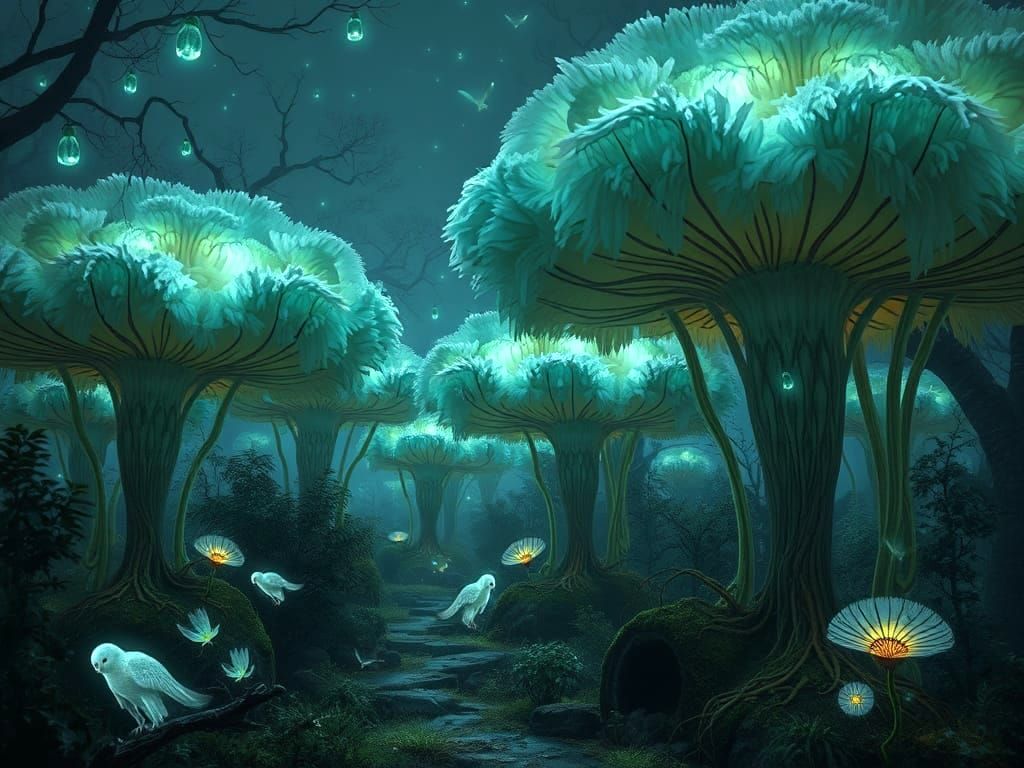 Subterranean Fantasy Realm with Glowing Mushroom Dwellings