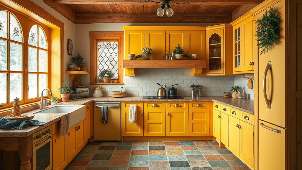 Rustic Kitchen with Stained Glass in Warm Style