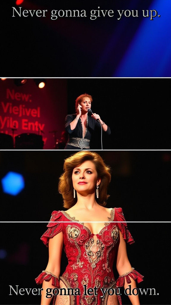 Rick Astley as Woman on Stage, Digital Art