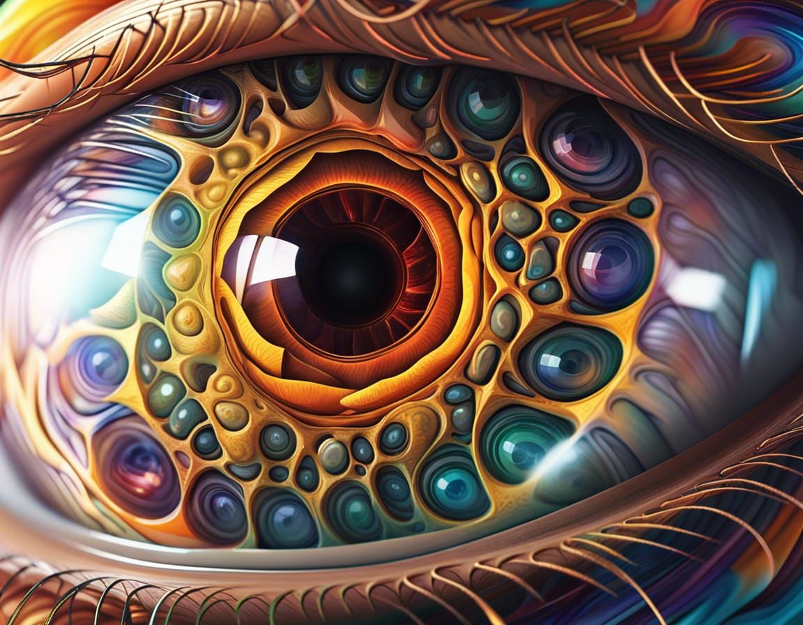 Detailed Human Eye with Abstract Fractal Elements