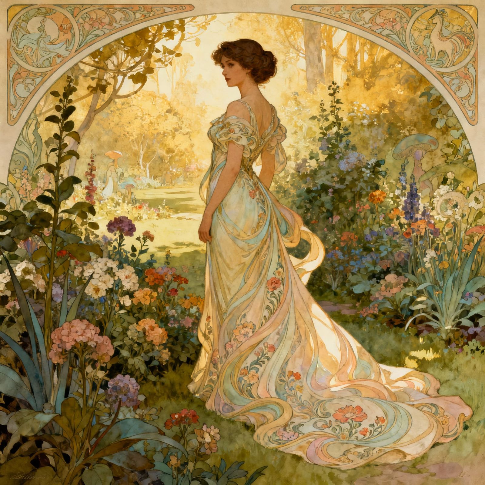 Elegant Woman Elena in Lush Garden