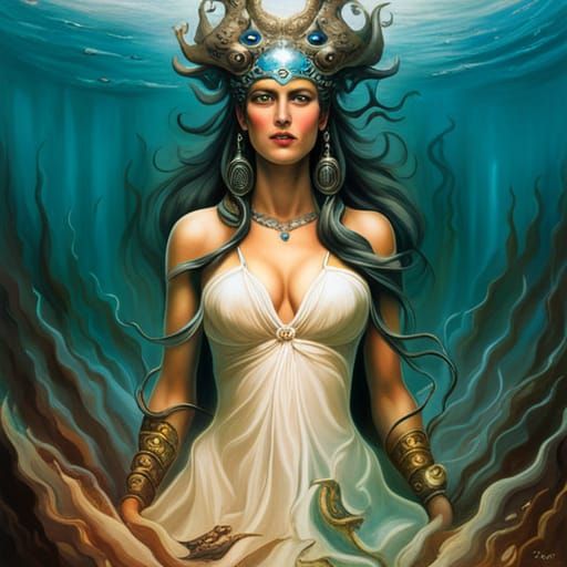 Water Goddess in Ocean Depths: Detailed Art