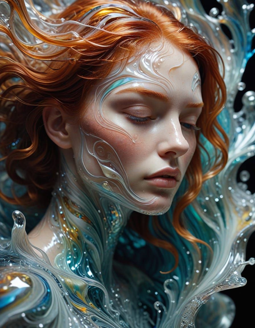 Redhead Woman with Molten Glass in Abstract Expressionism