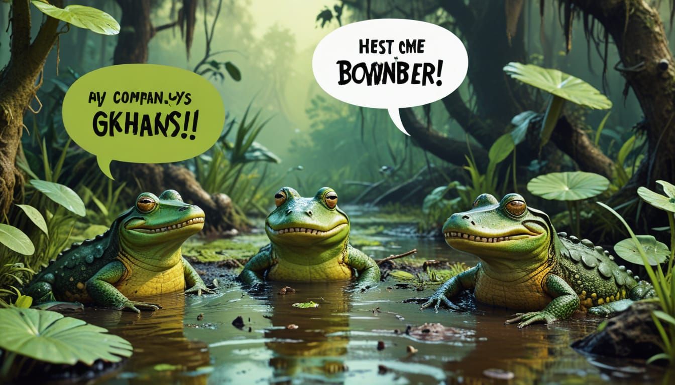 Cartoon Swamp Scene with Talking Animals