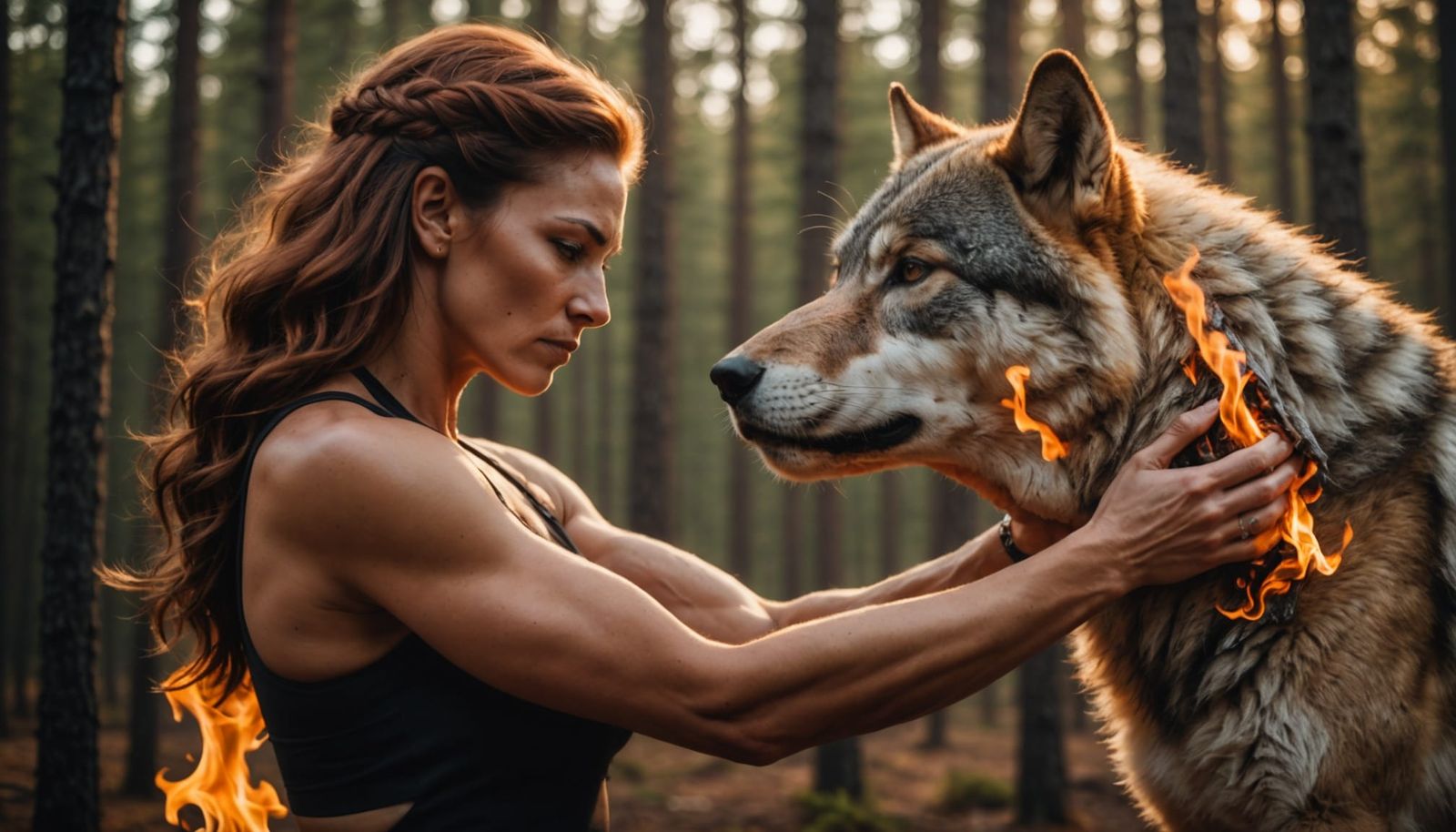 Strong Woman Amidst Majestic Forest