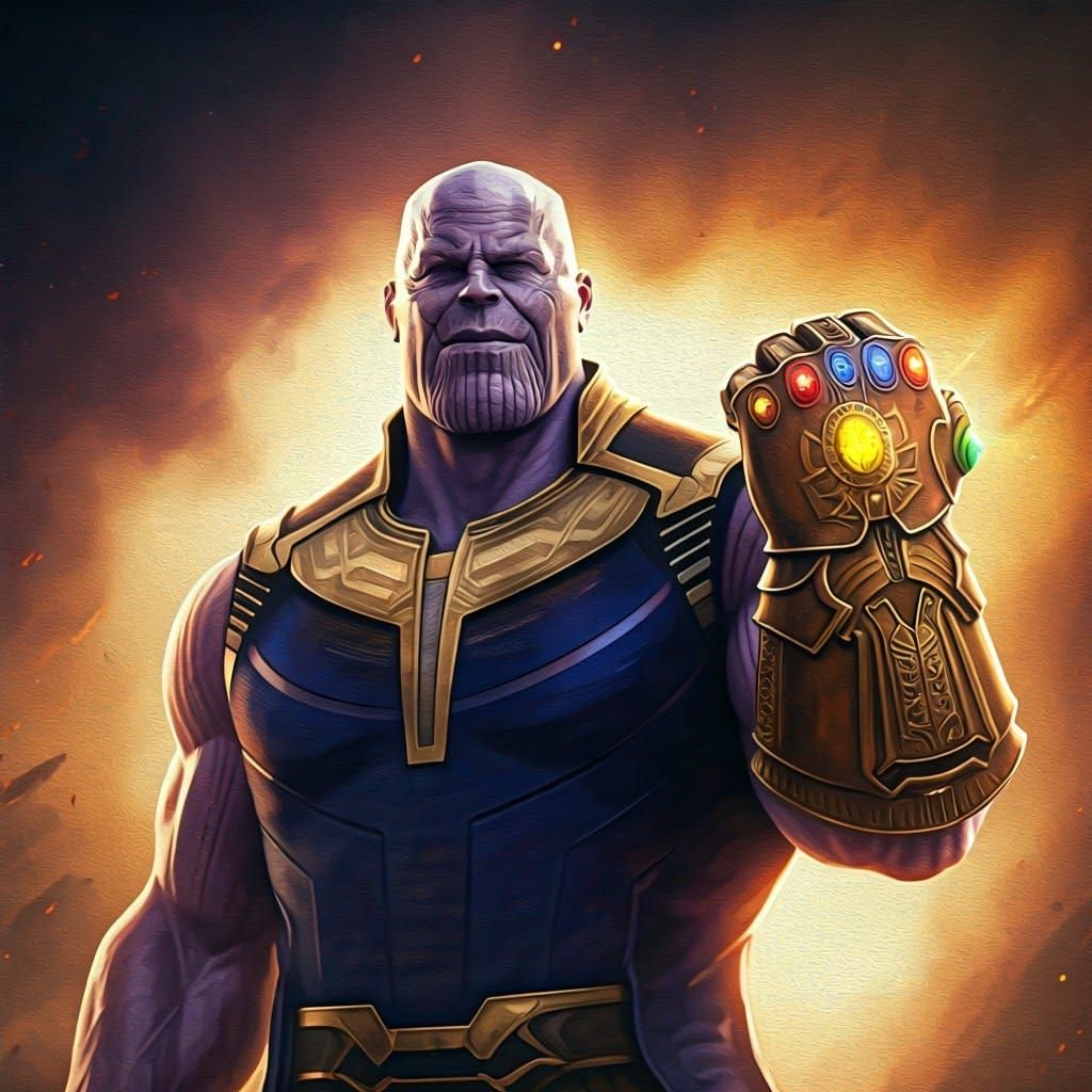 Triumphant Thanos with Infinity Gauntlet as Digital Art