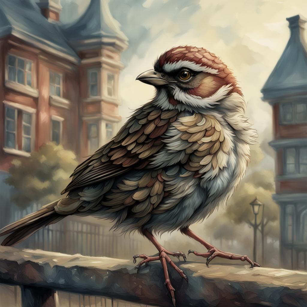 A scruffy looking sparrow in a school playground #3