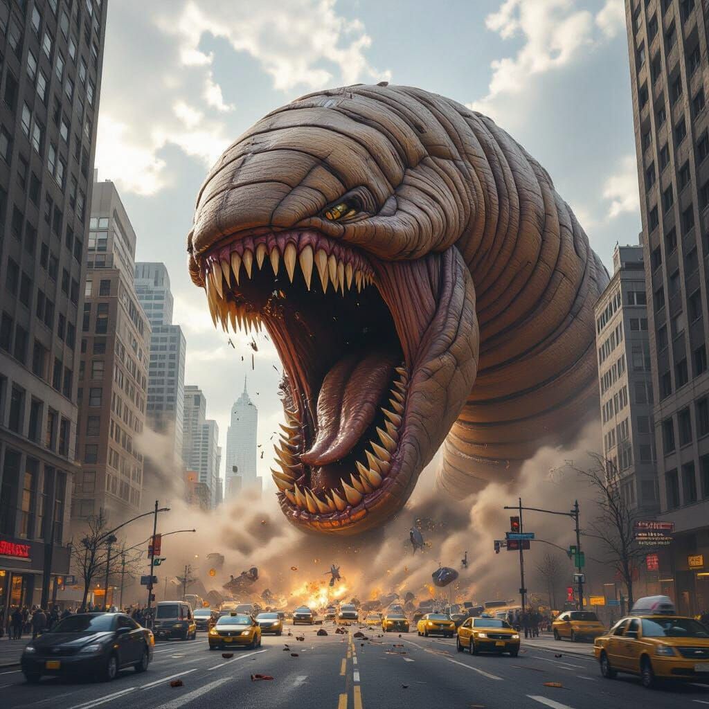 Colossal Sandworm Devours City in Hyper-Realistic 8K