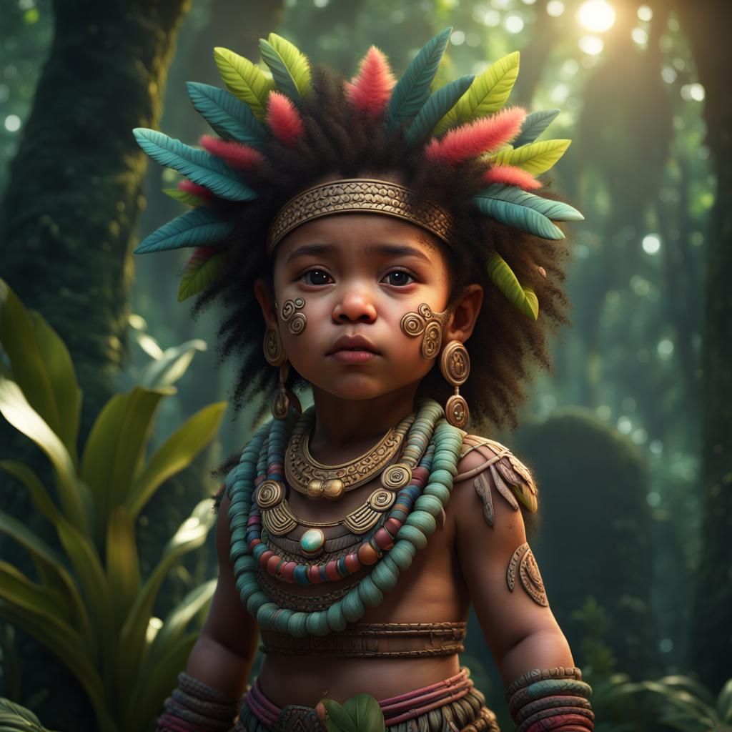Mayan Baby Girl in Jungle, Fantasy Concept Art