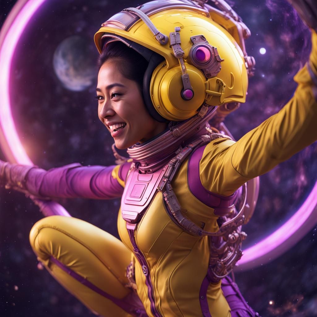 Balinese Gymnast in Space with Pink Spheres