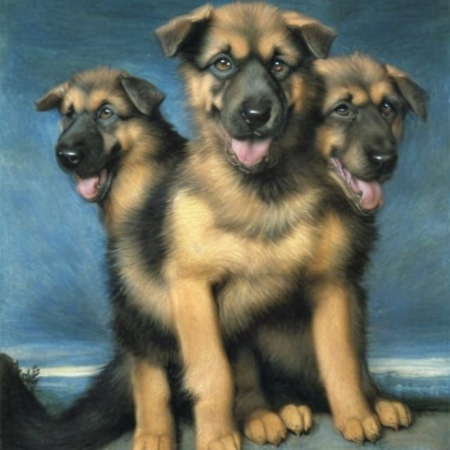 Three-Headed Puppy in Baroque Painting Style