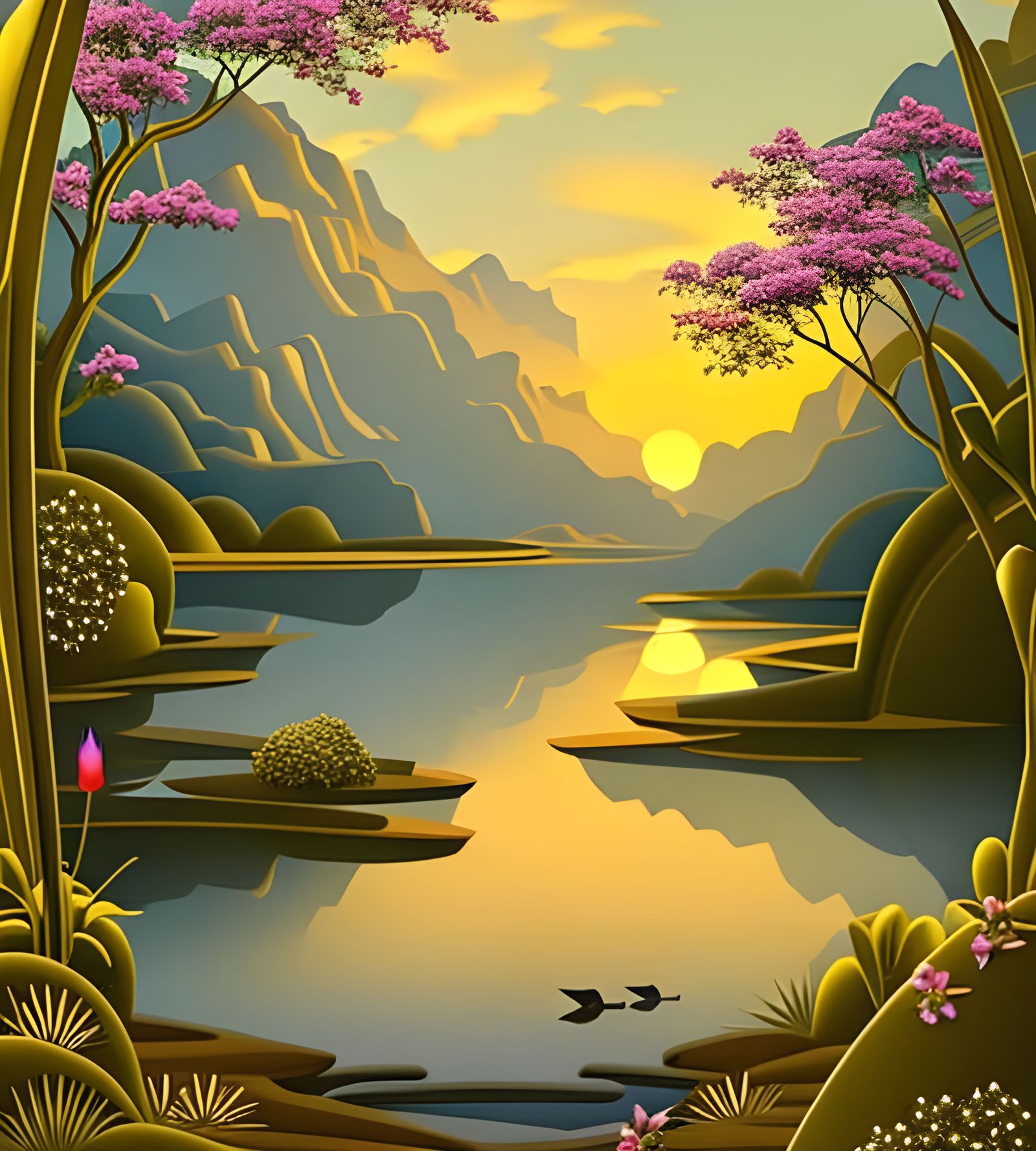 Alien Planet Spaceship in Rococo Storybook Illustration