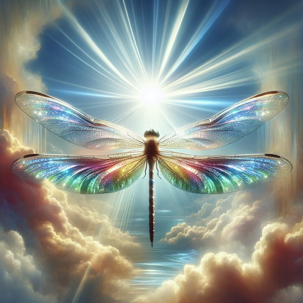 Rainbow Dragonfly with Translucent Wings