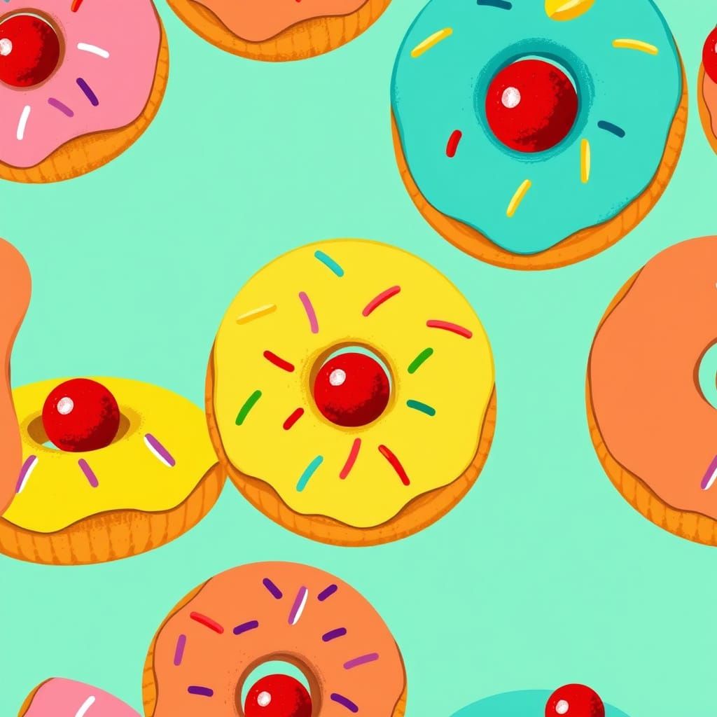 Colorful Donuts Pattern in Pop Surrealist Style