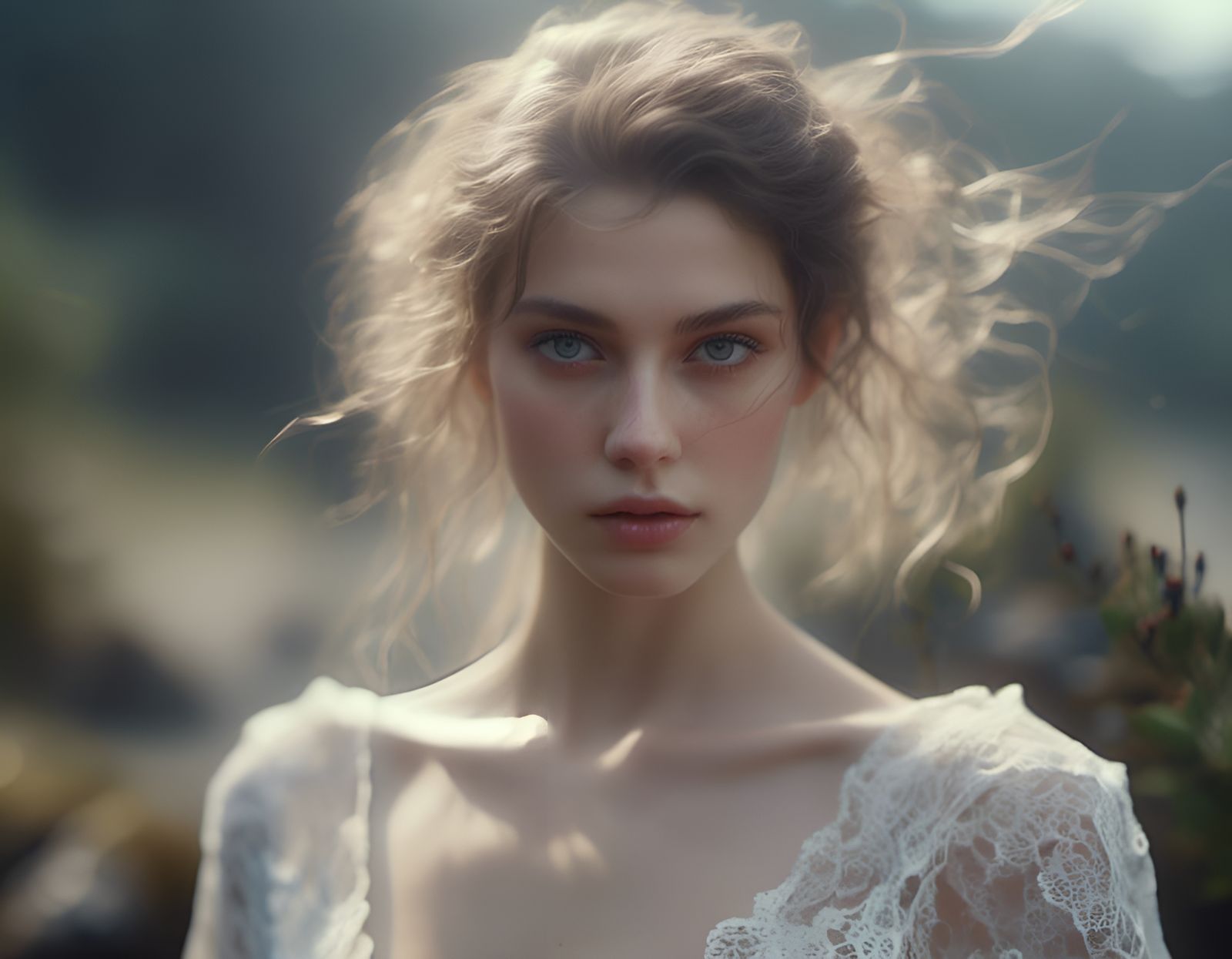 Photorealistic Portrait of a Pale Woman in Dreamy Focus
