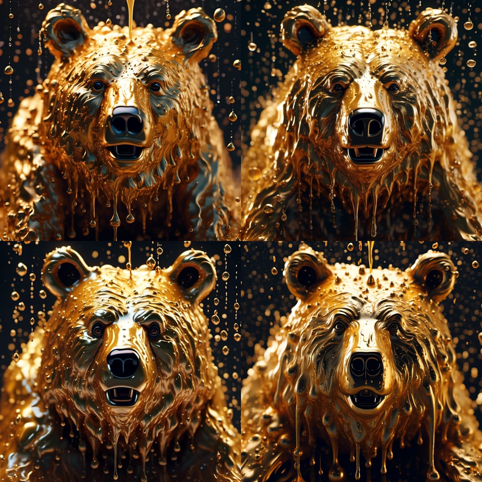 Golden Grizzly Bear Dripping Gold: Hyperrealistic Digital Ar...