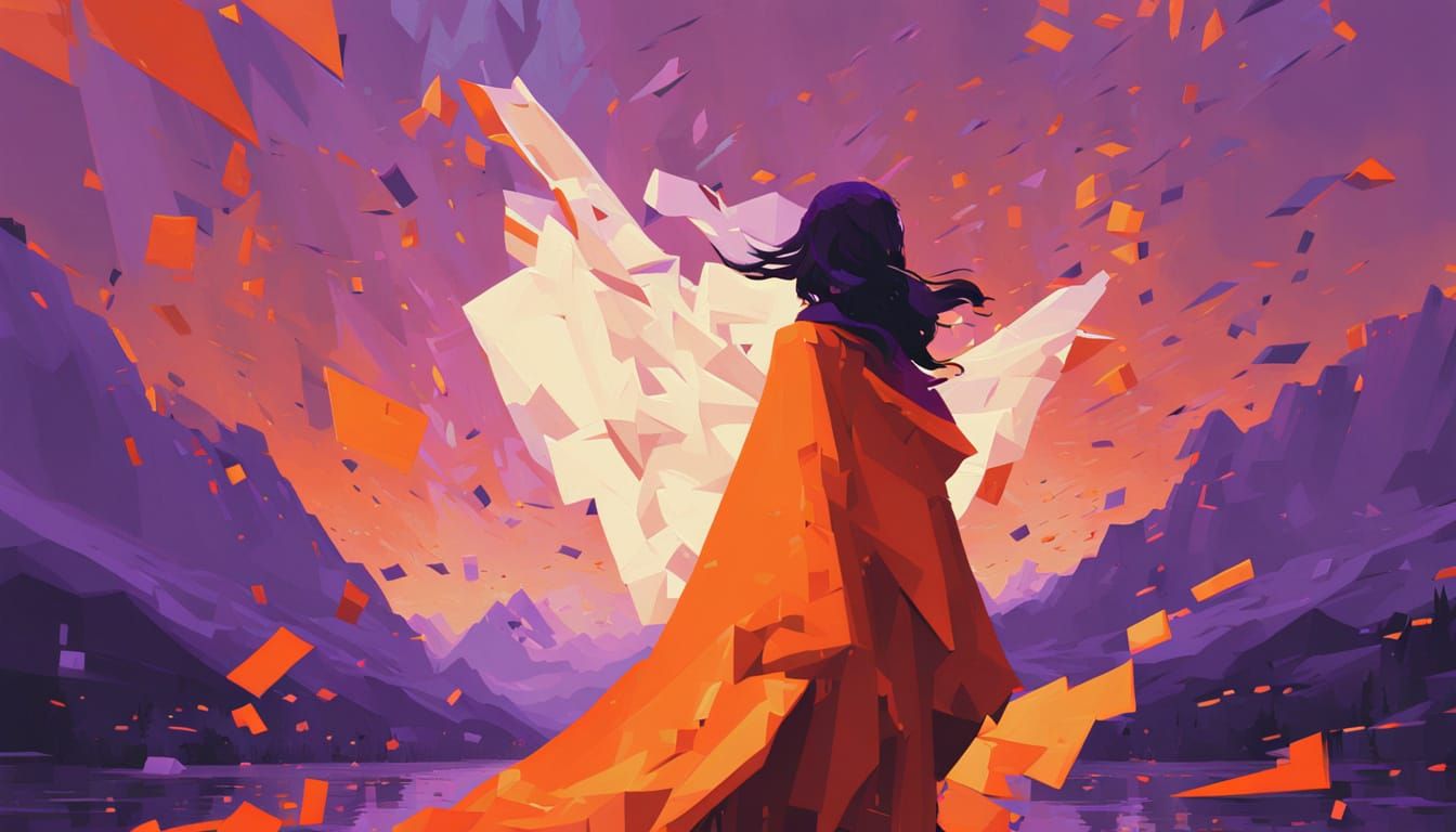 Ethereal 8-Bit Oil Painting of a Flying Woman in Kaleidoscop...