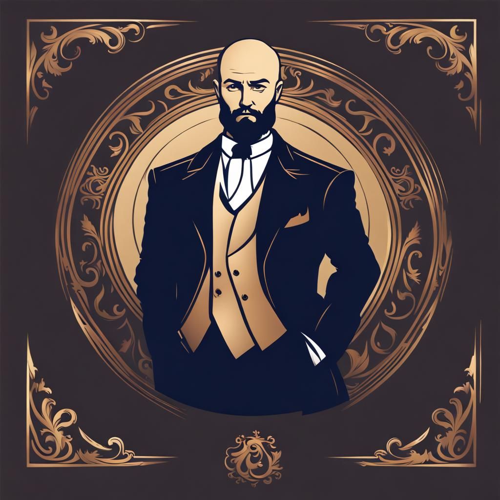 Confident Bald Man Logo with Renaissance Flair