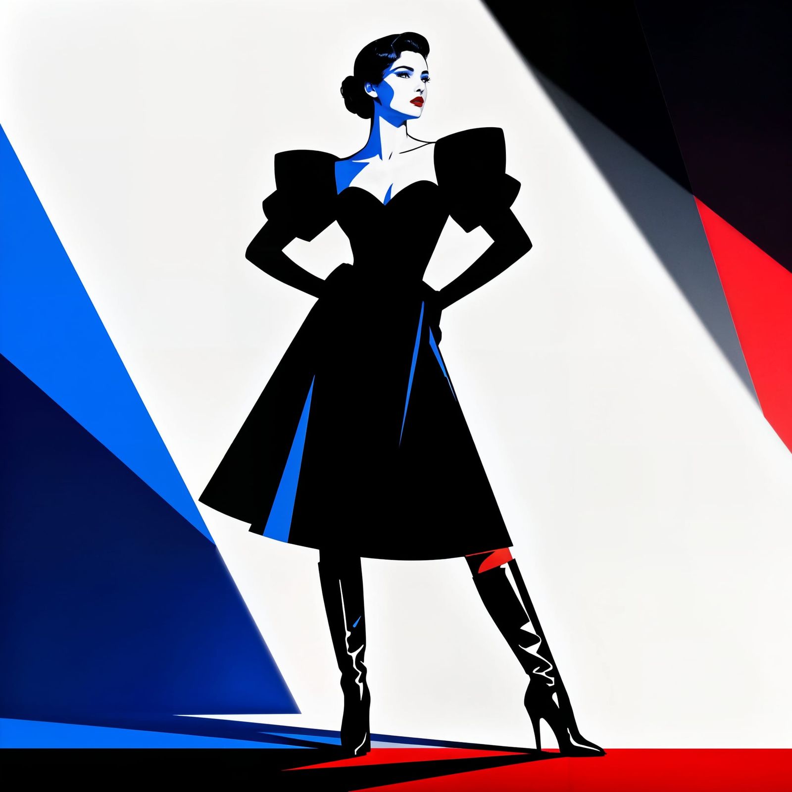 A striking fashion editorial portrait of a woman in a 1960s-...