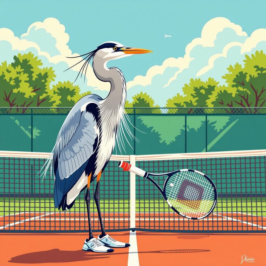 Heron Plays Tennis: Wildlife Realism Meets Whimsy