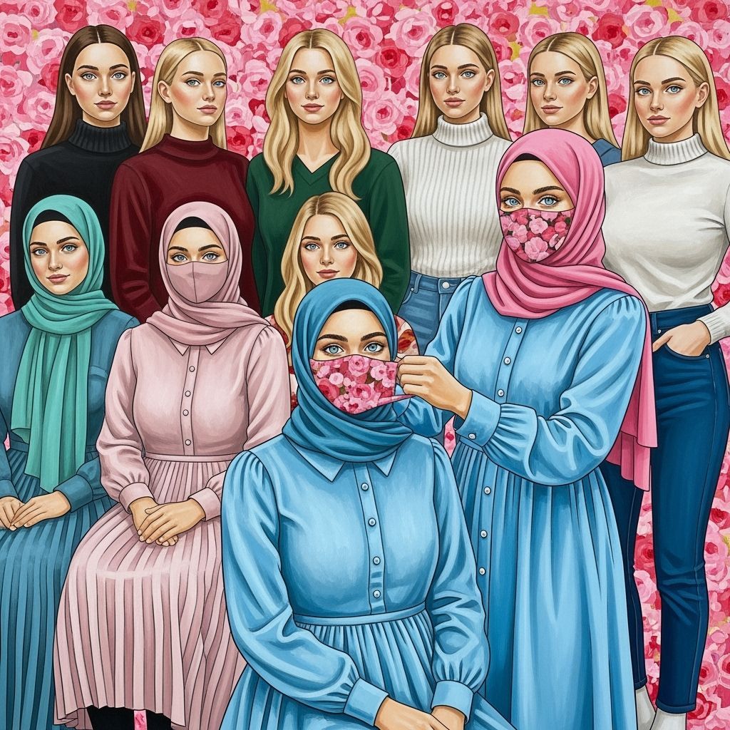 Swedish Women in Hijabs and Masks: Expressive Abstract Paint...