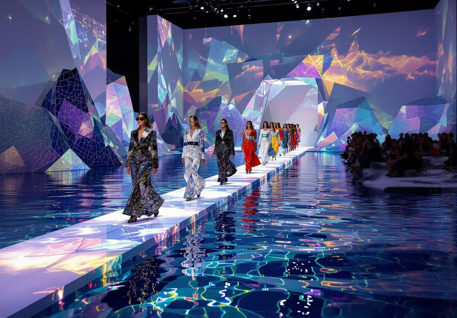 Louis Vuitton Runway Show on Floating Catwalk Amidst Geometr...