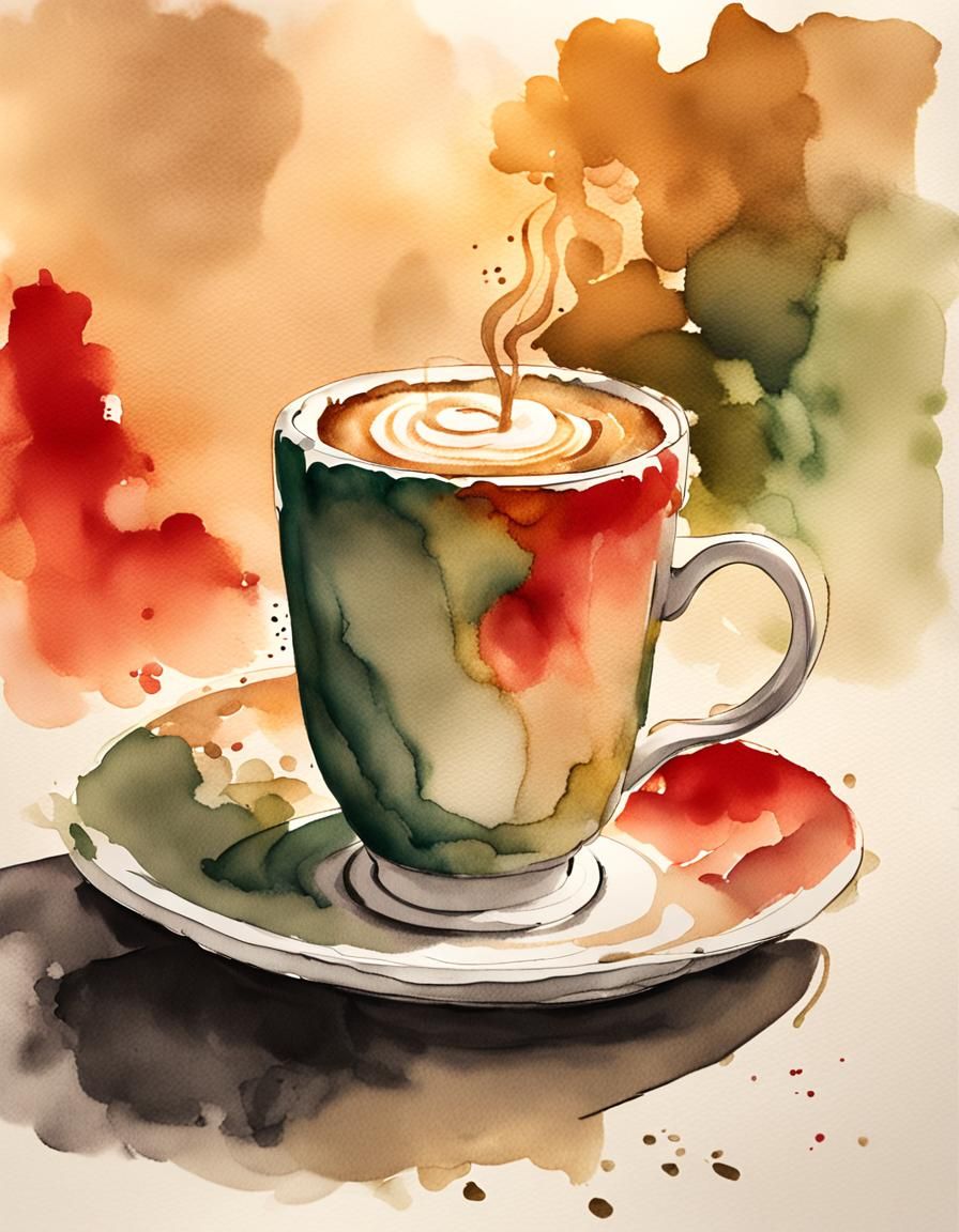 Latte in Ink and Wash Style