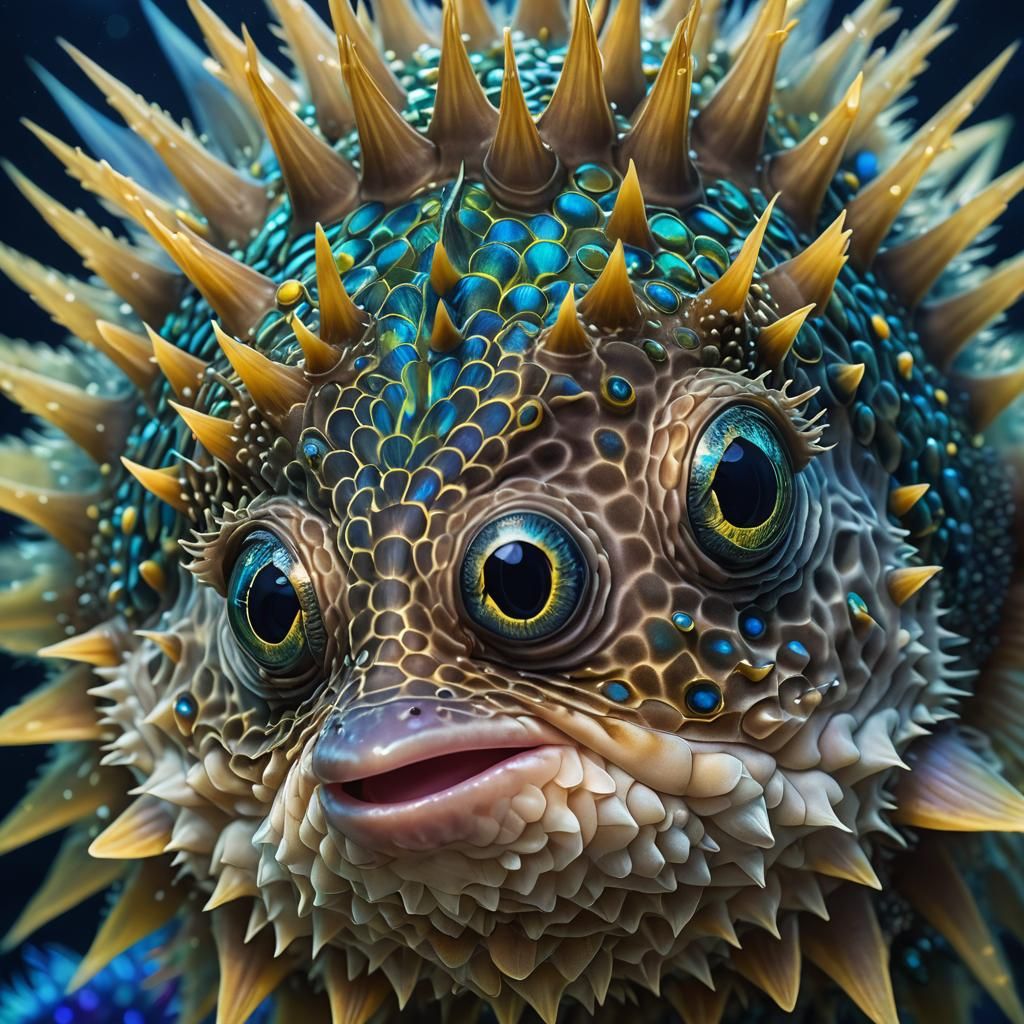 Vibrant Blowfish Creature Portrait in Fantasy Style