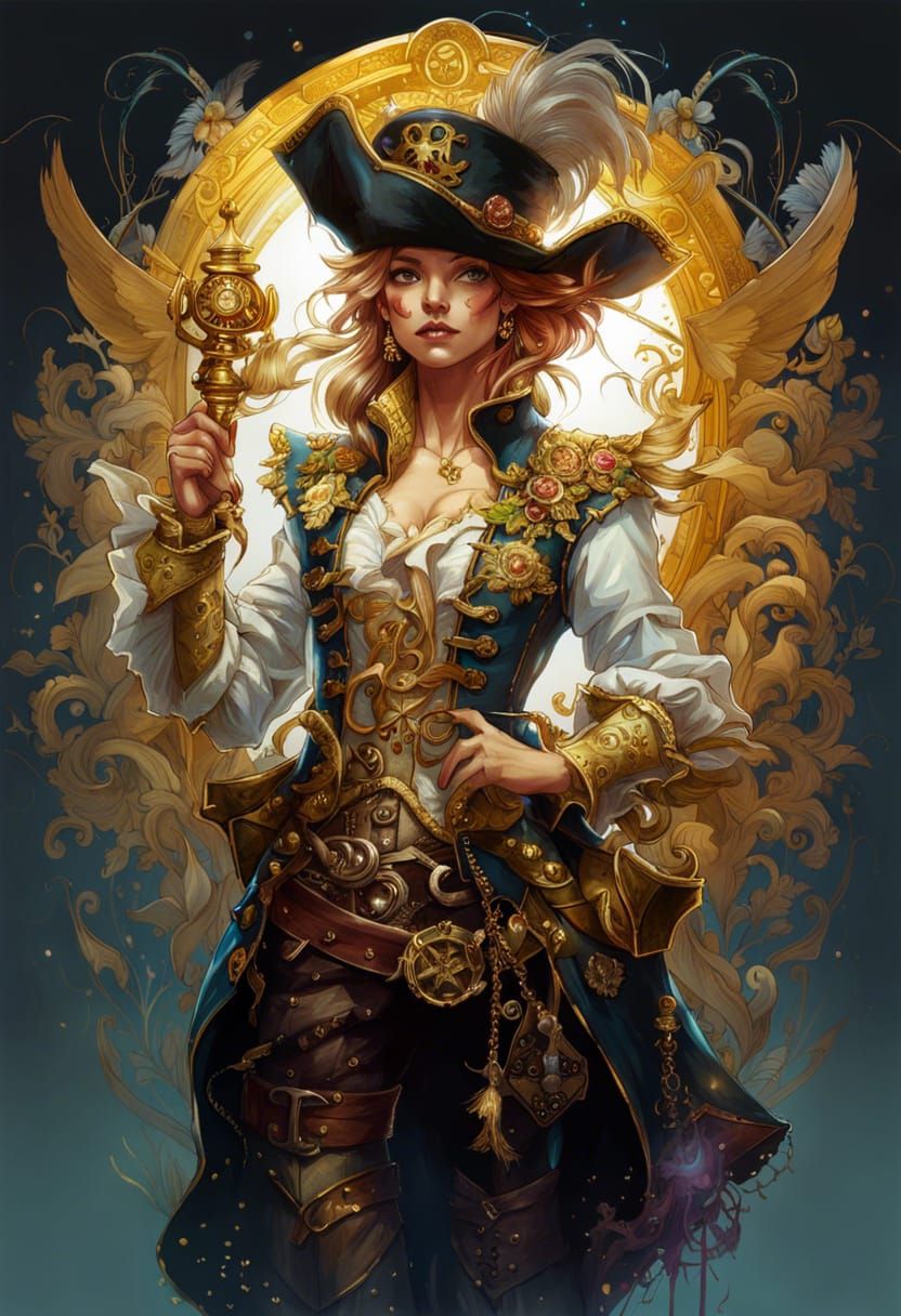 Pirate Fairy with Gold Treasure, Digital Art
