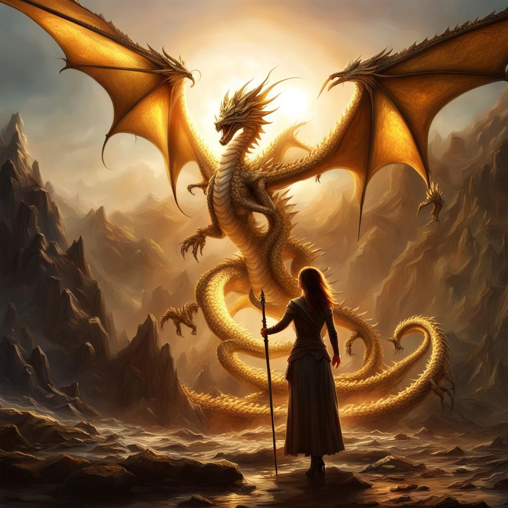 Epic Gold Dragon Rider in Maximalist Digital Painting
