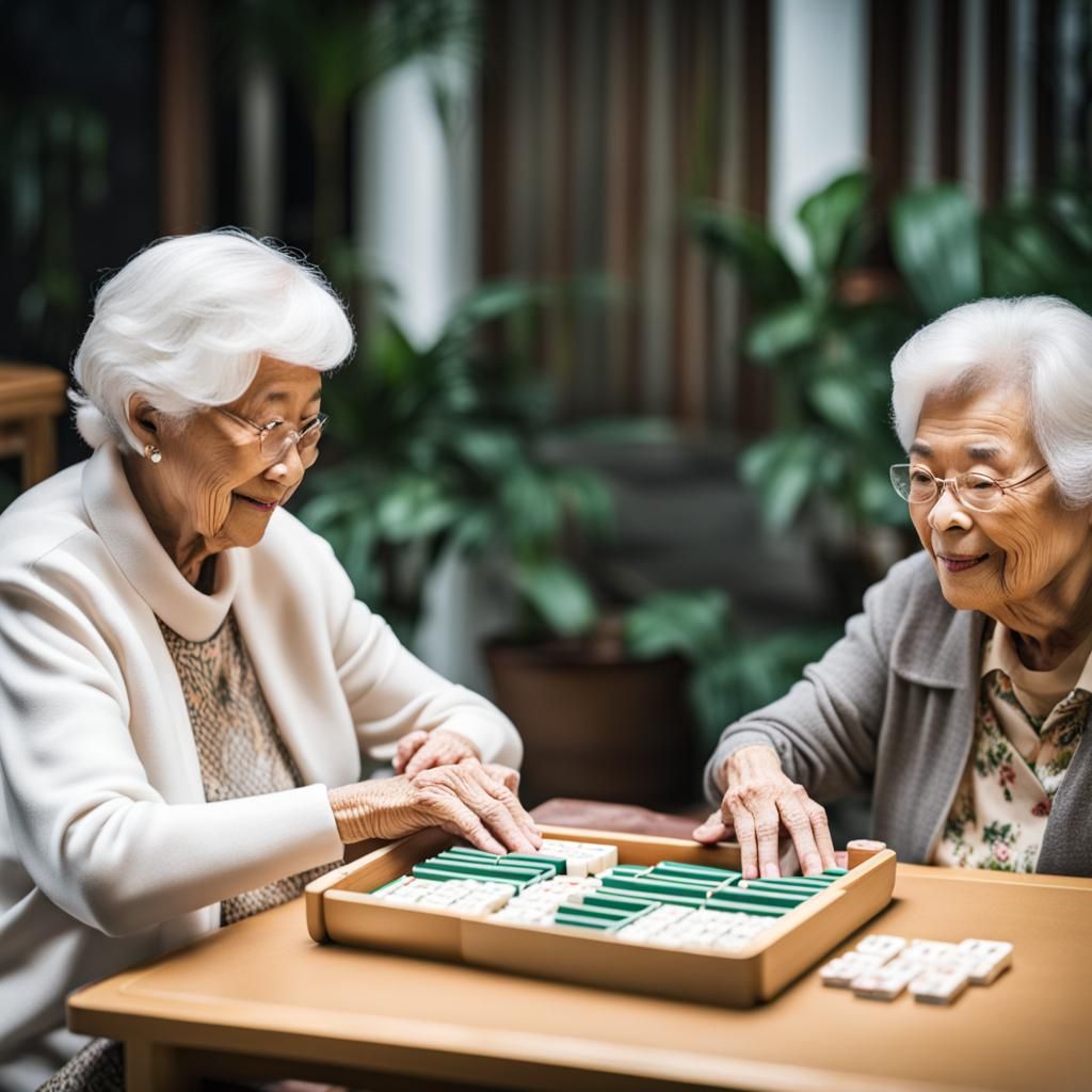 Older Women Playing Mahjong Game