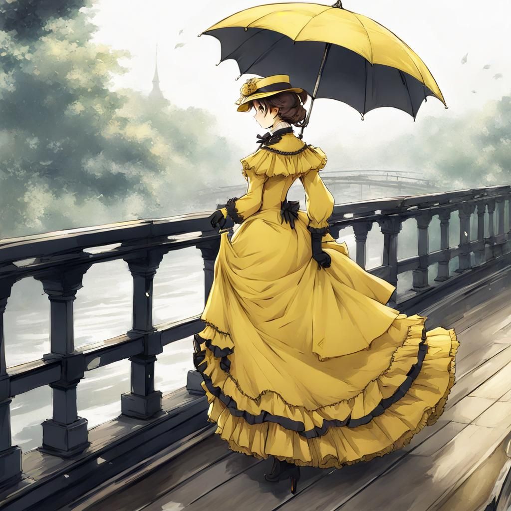 Victorian Lady in Yellow Dress, Anime Art Style