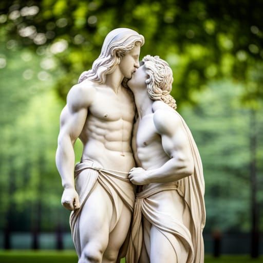 Classical Marble Statue of Kissing Men