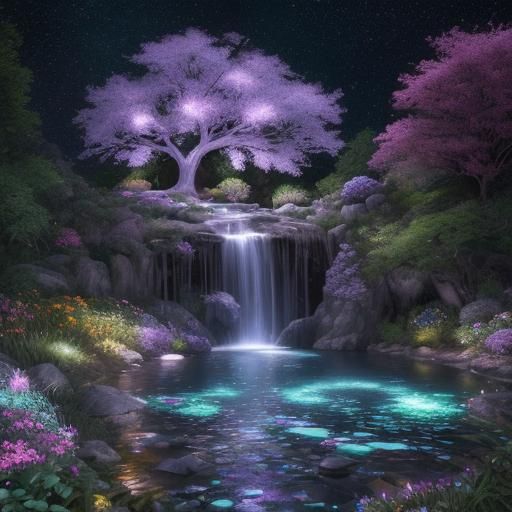 Fantasy Landscape with Glittering Tree of Life
