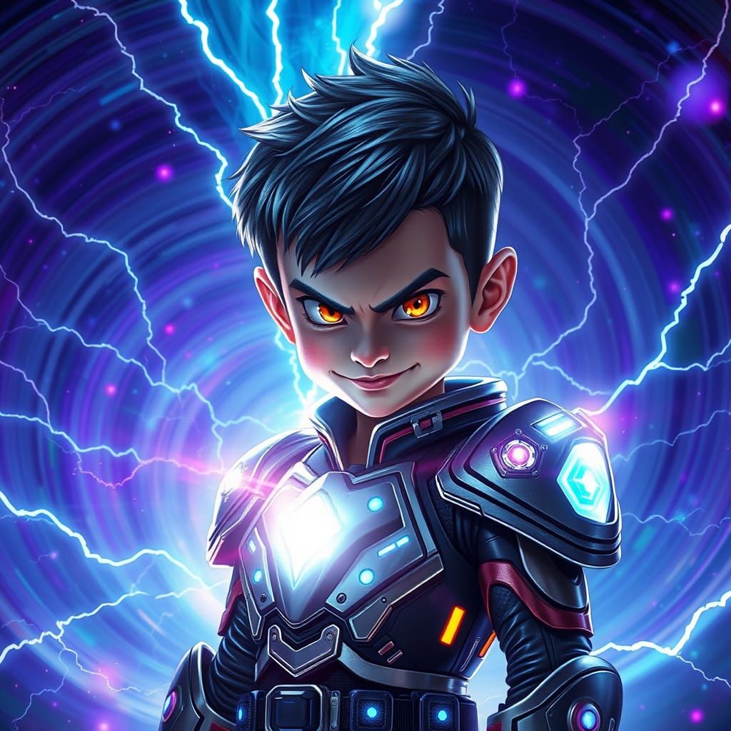 Cyberpunk Super Villain Basks in Cosmic Energy