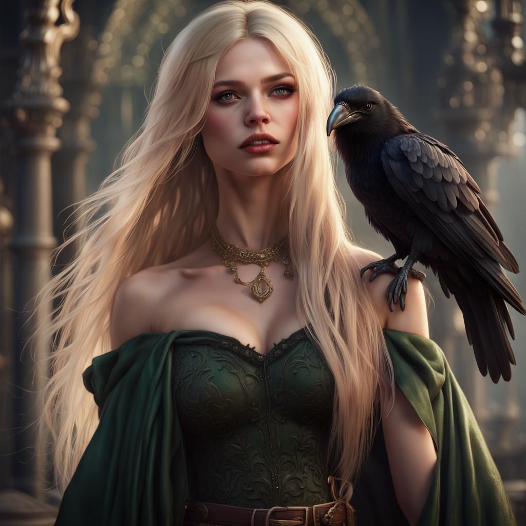 Girl with Raven: Detailed Matte Painting in 8K